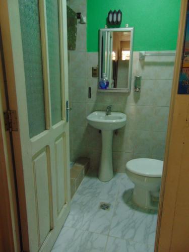 a bathroom with a toilet and a sink at EUCALYPTUS POTOSI only dollars or euros are accepted in Potosí