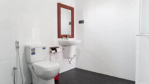a bathroom with a toilet and a sink and a mirror at Turtle Beach Talpe in Talpe