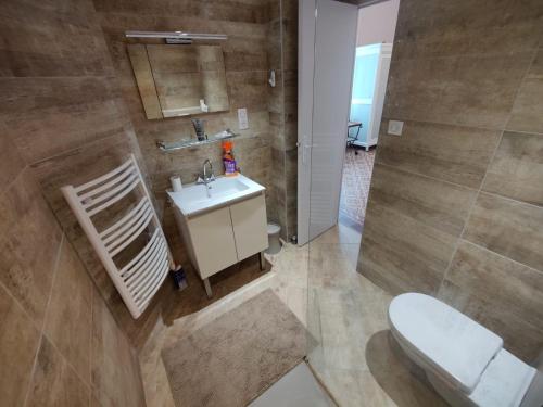 une salle de bain avec un lavabo et des toilettes dans l'établissement Maison coeur de ville, à Montpellier