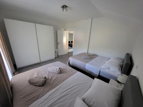 a bedroom with two beds and a television in it at Zrmanja Riverside Oasis in Bilišane
