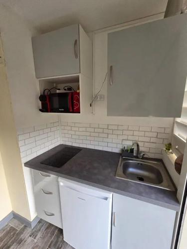 Kuchyň nebo kuchyňský kout v ubytování Studio charmant à La Trinité avec piscine partagée - 24 m²