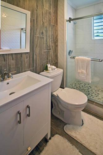 a bathroom with a toilet and a sink and a shower at Scotland Villa 1 in Nazareth