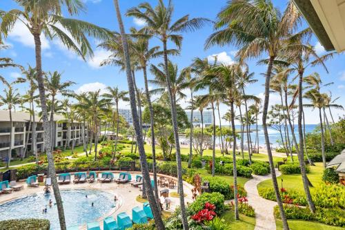 an aerial view of the pool and beach at the resort at 3-Bed Villa 313 at Turtle Bay in Kahuku