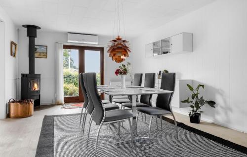 a dining room with a table and chairs and a fireplace at 3 Bedroom Beautiful Home In Asperup in Asperup