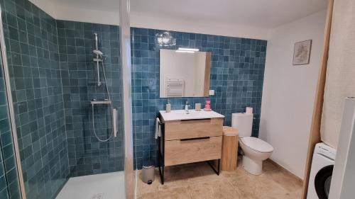 un bagno con doccia, lavandino e WC di Charmant T2 neuf haut de gamme a Brive-la-Gaillarde