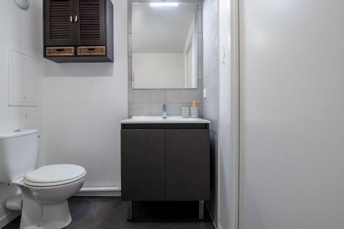 a bathroom with a white toilet and a sink at Studio Prenium Accès CDG Disney Parc Expo Stade de France in Villepinte