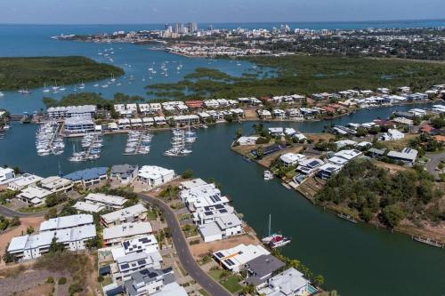 an aerial view of a marina with boats in the water at Bayview Paradise with Private Pool-Marina Deck in Stuart Park