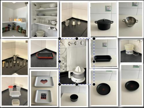 a collage of photos of a kitchen with various appliances at Descanso del GUERRERO in San Miguel de Fluviá