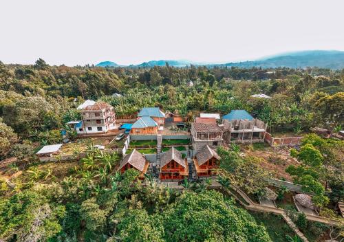 an aerial view of a house on a hill at Samora River Lodge in Arusha