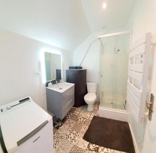 een badkamer met een toilet, een wastafel en een douche bij Chic & Contemporain in Vierzon