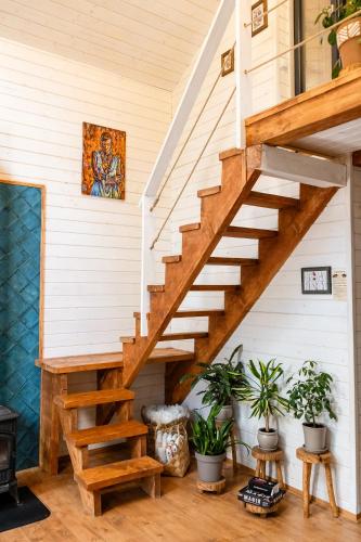a staircase in a house with potted plants at Chili Shale in Yablunytsya