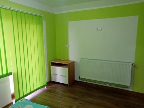 an empty room with green walls and a radiator at Casa Jazmin Covasna in Covasna