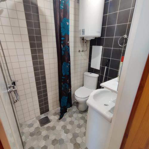 a bathroom with a toilet and a sink at Suure terrassiga korter raudteejaama lähedal in Viljandi