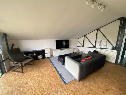 Μια τηλεόραση ή/και κέντρο ψυχαγωγίας στο Loft avec Piscine Intérieure et Jardin
