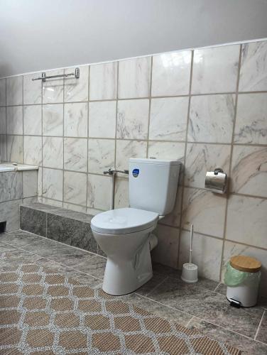 ein Badezimmer mit Toilette und Badewanne in der Unterkunft Casa Bilașco in Ocna Şugatag