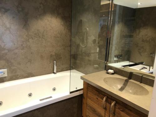 une salle de bain avec un lavabo et une douche dans l'établissement Luxe au Cœur de la Station, à Huez