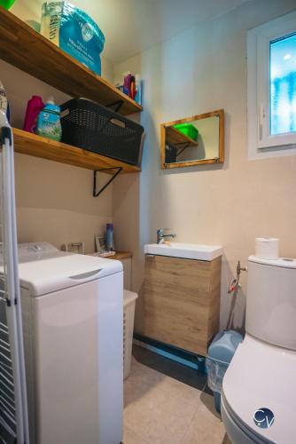 a bathroom with a toilet and a sink at Les Baragnasses in Saint-Siffret