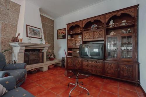a living room with a tv and a fireplace at A Casa do Pereira by LovelyStay in Urgueira