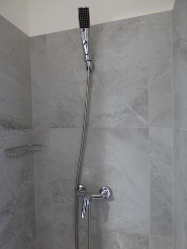 a shower with a shower head in a bathroom at Hotel Svornost in Prague
