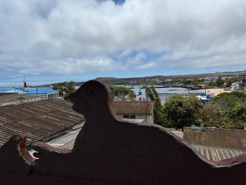 a statue of a seal sitting on top of a roof at Hostal Cattleya in Puerto Baquerizo Moreno