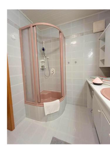 a bathroom with a shower and a sink at Appartment Weitblick in Eisenstadt