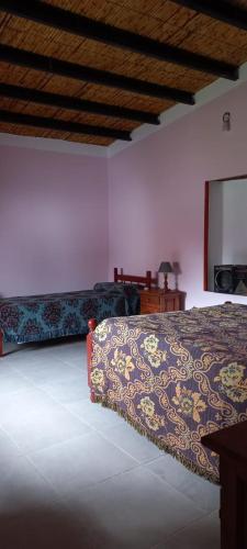 a bedroom with a bed and a mirror on the wall at Casa-Rancho Grande in Santa María