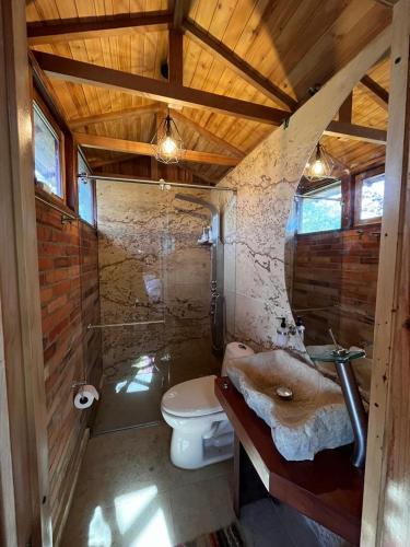 a bathroom with a toilet and a sink at Colina de San Pedro Glamping con Jacuzzi in Duitama