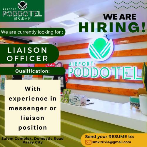a sign that says we are hiring with experience in missionister or mission product at Airport Poddotel Inc. in Manila
