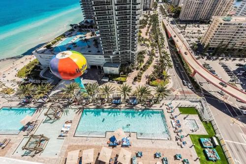 an overhead view of a pool at a resort at Breathtaking Ocean-View Balcony Lyfe Resort in Beverley Beach