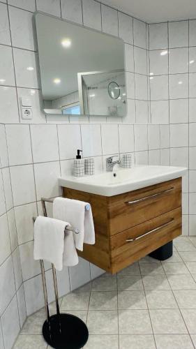 a bathroom with a sink and a mirror at FeWo - Im SCHWARZACHTAL in Neunburg vorm Wald