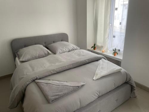 Ένα ή περισσότερα κρεβάτια σε δωμάτιο στο Appartement- Studio avec terrasse