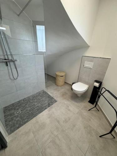 une salle de bain avec douche et toilettes dans l'établissement Appartement neuf centre du village, à Le Puy-Sainte-Réparade