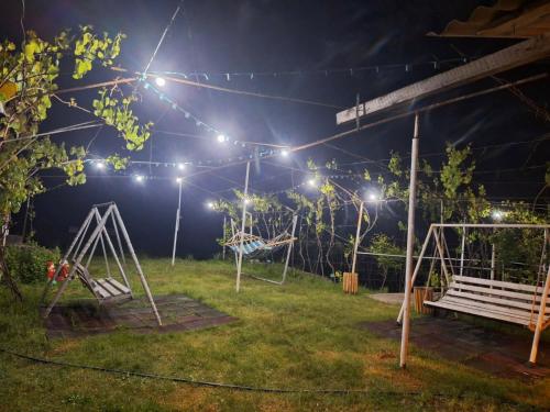 a playground in a garden at night with lights at Vardzia2022 in Vardzia