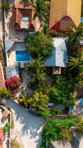 una vista dall'alto di un edificio con alberi e piante di Ayana's Villa a Paje