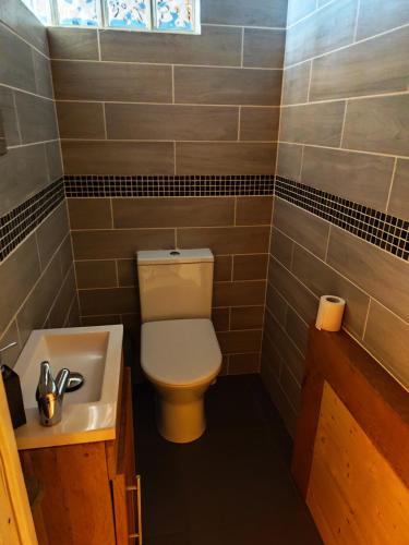 a bathroom with a toilet and a sink at la rénovée d'antan bis in Avallon