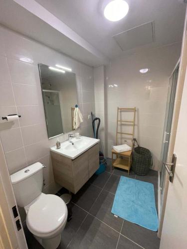 une salle de bain avec toilettes, lavabo et miroir dans l'établissement Com'cz soi, à Bourges