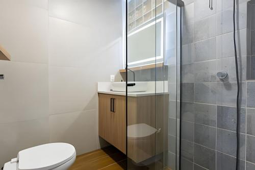 un bagno con wc e doccia di Apto Super Moderno e Central a Florianópolis