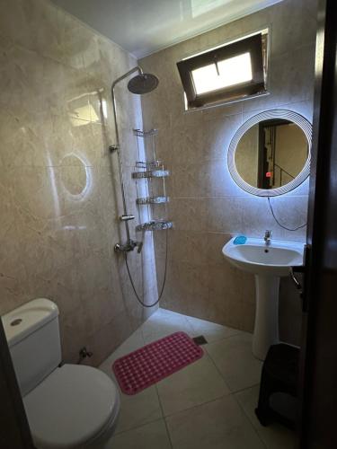 a bathroom with a shower and a toilet and a sink at Villa in Tsikhisdziri in Boboqvat'i