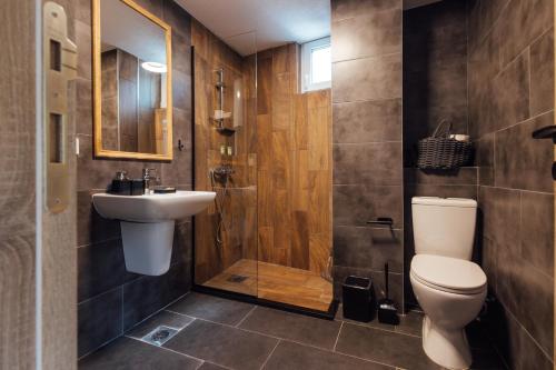 a bathroom with a toilet and a sink at Timeless Appartment in Mavrovo