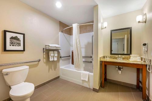 a bathroom with a toilet and a shower and a sink at Comfort Suites East Lincoln - Mall Area in Lincoln