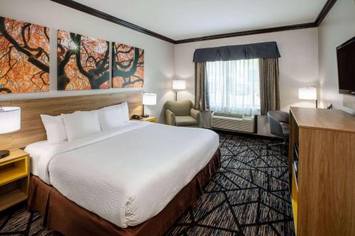 a hotel room with a bed and a desk at Days Inn by Wyndham Baton Rouge I-10 in Baton Rouge