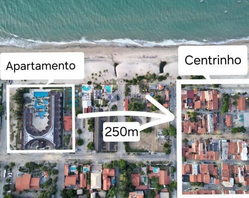a map of a city with houses and the ocean at [KaririBeach319] Incrível Flat 2qts à beira-mar in Cumbuco