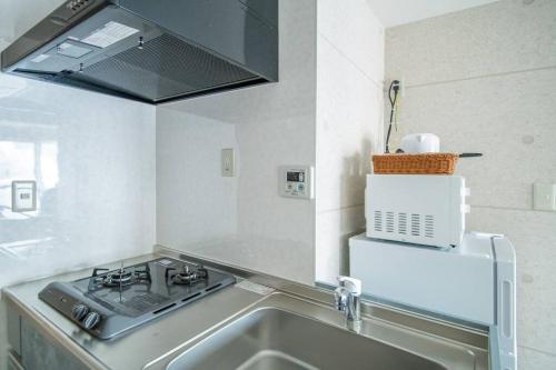 a kitchen with a sink and a stove at 横須賀マリンコテージハウス601 in Kusugaurachō