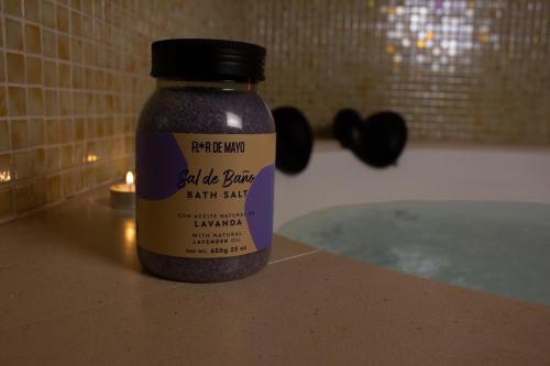 a jar of purple jam sitting on a counter at Casa Nuri de Rei La Pobla Tornesa in Puebla Tornesa
