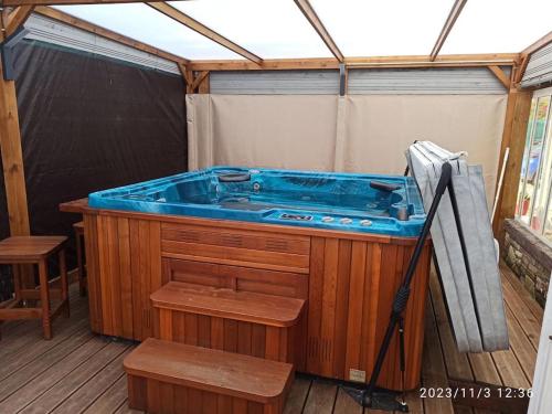 a jacuzzi tub in a greenhouse at La Maison d'Emma, 10 p, grand spa, 1 h15 de Paris in Venon