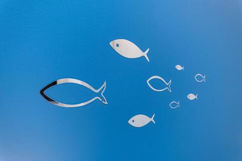 a group of fish flying in the sky at -Terrazza Sul Mare- & Parcheggio Privato in Varazze
