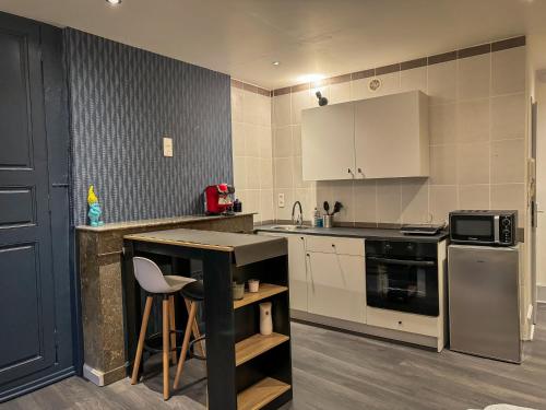 - une cuisine avec un comptoir, un évier et une cuisinière dans l'établissement Appartement T1 Bis - Haute-Ville, à Auch