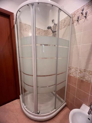 a shower in a bathroom with a sink at Il Cortiletto di Varese in Varese