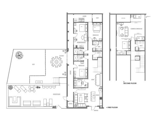 a floor plan of a house at Fyrebird Place - Industrial Loft with Pavilion & Yard in San Antonio