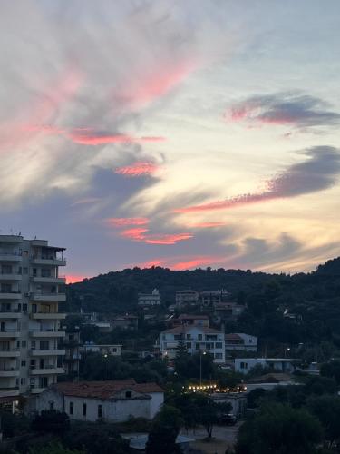 a view of a city at sunset at Hi Mare Apartments 2 in Himare